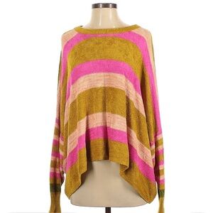 Free People Striped Pink and Mustard and Green Pullover Sweater